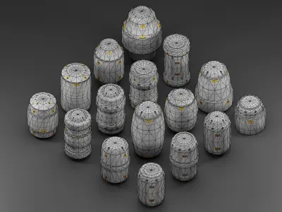 16 Sci-Fi Barrel Props Low-poly 3D model