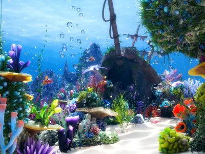 Cartoon Underwater Scene  Rigged Animated Blender  3D model