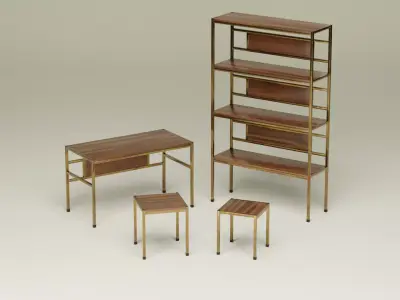 Student Study Set - Lacquered Teak Polished Bronze - AMS03 Free 3D model