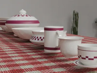 3D Cuisine Pack Pots Plates Cups and Stylish Table Free low-poly 3D model