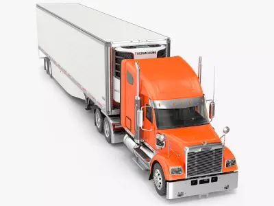Freightliner Truck with Reefer Trailer Rigged 3D model