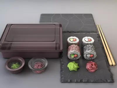 Japanese rolls set  Low-poly 3D model
