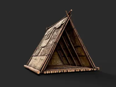 Primitive Wood and Fabric Tent Shelter 6 Low-poly 3D model