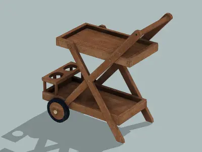 Wooden serving cart Low-poly 3D model