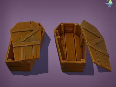 Game ready Coffin wooden Low-poly 3D model