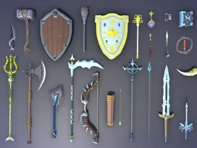 Free Low Poly Fantasy RPG Weapons Free low-poly 3D model