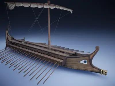 Bireme viking ship Low-poly 3D model