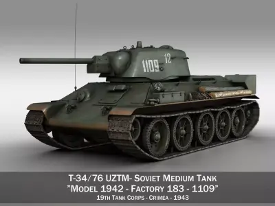 T-34-76 UZTM - Model 1942 - Soviet tank - 1109 3D model