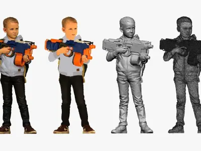 001133 junior boy with water rifle bag behind 3D model