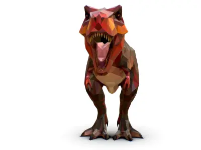 Dinosaur T-Rex Red Lowpoly Art Style Animal Low-poly 3D model