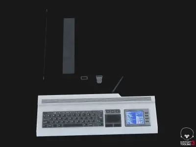 Cyberdeck electronic keyboard with stylus Low-poly 3D model