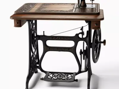 Vintage Sewing Machine Table Furniture 3D model