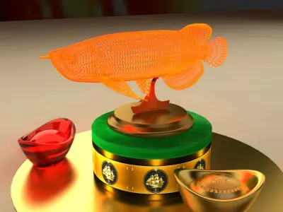 Chinese gold Ingot with led light fish   3D model