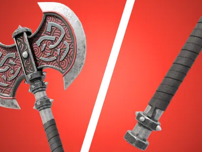 Crimson Medieval Fantasy Weapon Set Low-poly 3D model