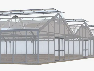 Multi-Span Greenhouse With Soil Beds 3D model
