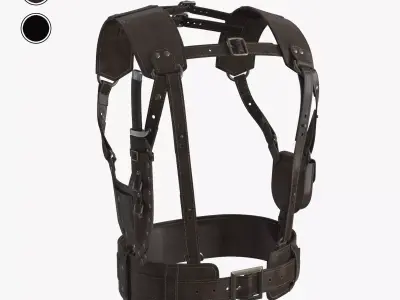 Leather Harness Tactical Shoulder Holster with Knife 2 Colors Low-poly 3D model