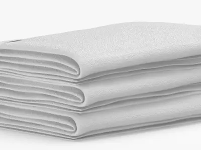 Folded Bath Towels Large 3 Pile White Blue and Gray 3D model