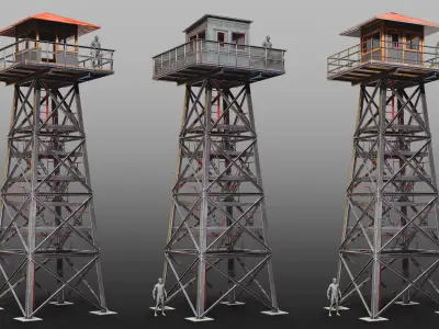 Game-ready Watchtower Set 3 Low-poly 3D model