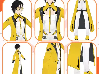 VRM MALE CYBERPUNK OUTFIT FUTURISTIC VIBE COAT TECH WEAR 3D model