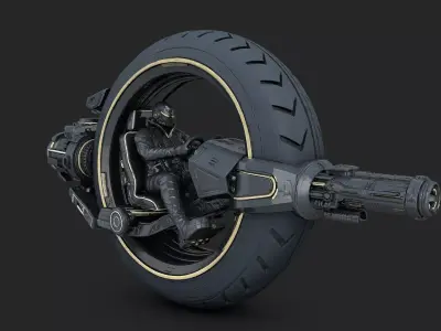Futuristic Revolver Combat Monocycle High Poly Resolution 3D model