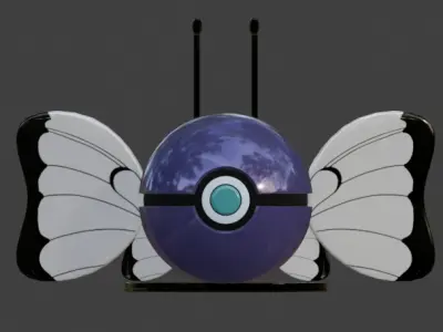 Butterfly PokeBall 3D Model Glossy Stylized Collectible Low-poly 3D model