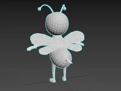 Cartoon bee character  Low-poly 3D model
