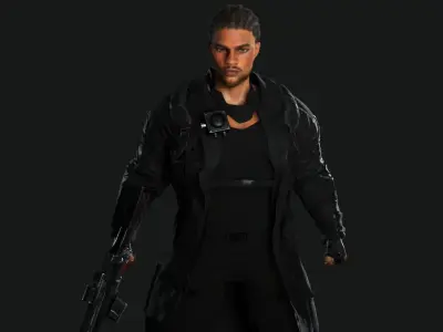 AAA 3D REALISTIC BRAIDED BLACK MAN CHARACTER-GUN SHOOTER SNIPER Low-poly 3D model