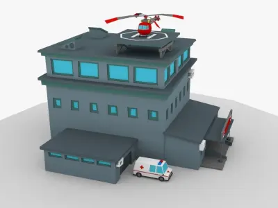 LowPoly Cartoon Hospital Low-poly 3D model
