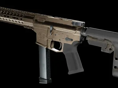 Low Poly CMMG Banshee 10mm Assault Rifle Low-poly 3D model