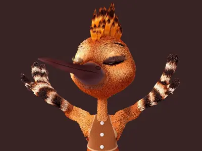 Cartoon Hoopoe Rigged 3D model