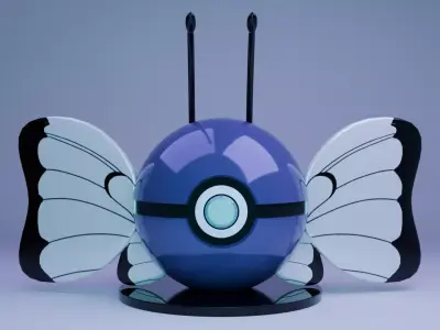 Butterfly PokeBall 3D Model Glossy Stylized Collectible Low-poly 3D model