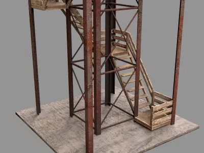 A low-poly 3D model of a military tower Low-poly 3D model