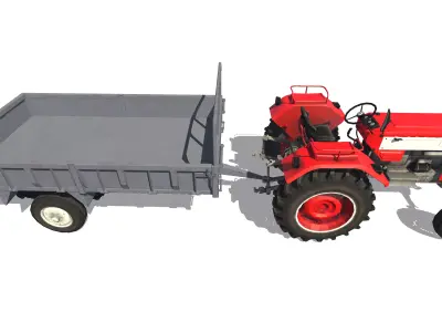 Tractor with Trolley Low-poly 3D model