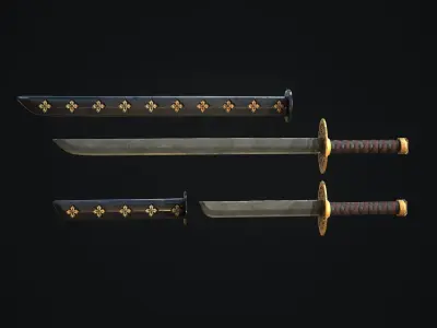 Katana three samurai swords Low-poly 3D model purchase