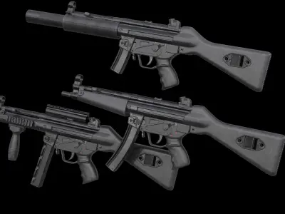 MP5A2 MP5SD2 with Silencer Scope Mount Rail Grip Low-poly 3D model