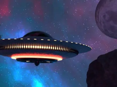 UFO 3D Model spaceship flying in night sky Free 3D print model