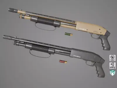 Small Shotgun 02 Black and Sandal Single Mat PBR Textures Low-poly 3D model