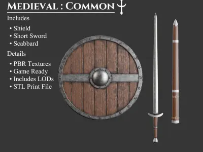 Medieval Collection Common Sword and Shield 3D Model Pack