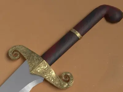 Scimitar sword with long handle Low-poly 3D model