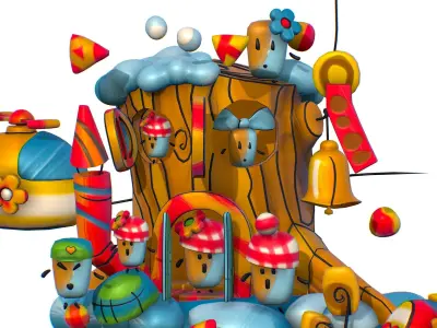 Funny Lilliputian Family Winter Stump House Low-poly 3D model