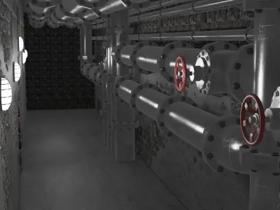 pipes tunnel with and lights 3D model