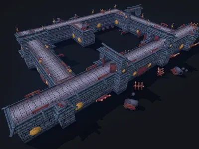 Modular Castle Wall Kit Low-poly 3D model