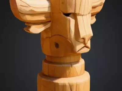 Wooden Bull Totem Low-poly 3D model