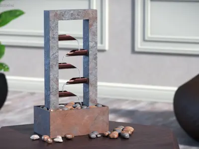 Cascading Desk Fountain on Antique Table 3D model
