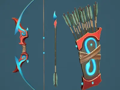 Snake bow and quiver Low-poly 3D model