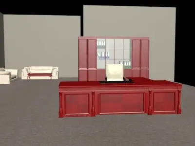 Classic Executive veneer desk with office furniture Free 3D model