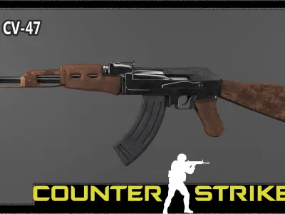 5 weapon Rifles in counter strike Low-poly 3D model