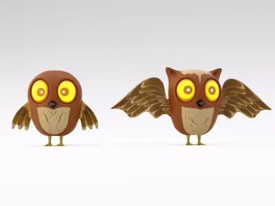 Cartoon owls low poly 3d model  Low-poly 3D model