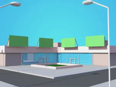  4 Shop Mall Model Collection Low Poly Low-poly 3D model