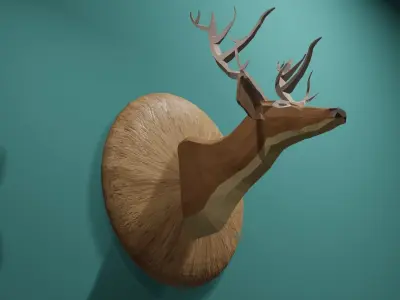 Deer Low Poly head on wall Low-poly 3D model